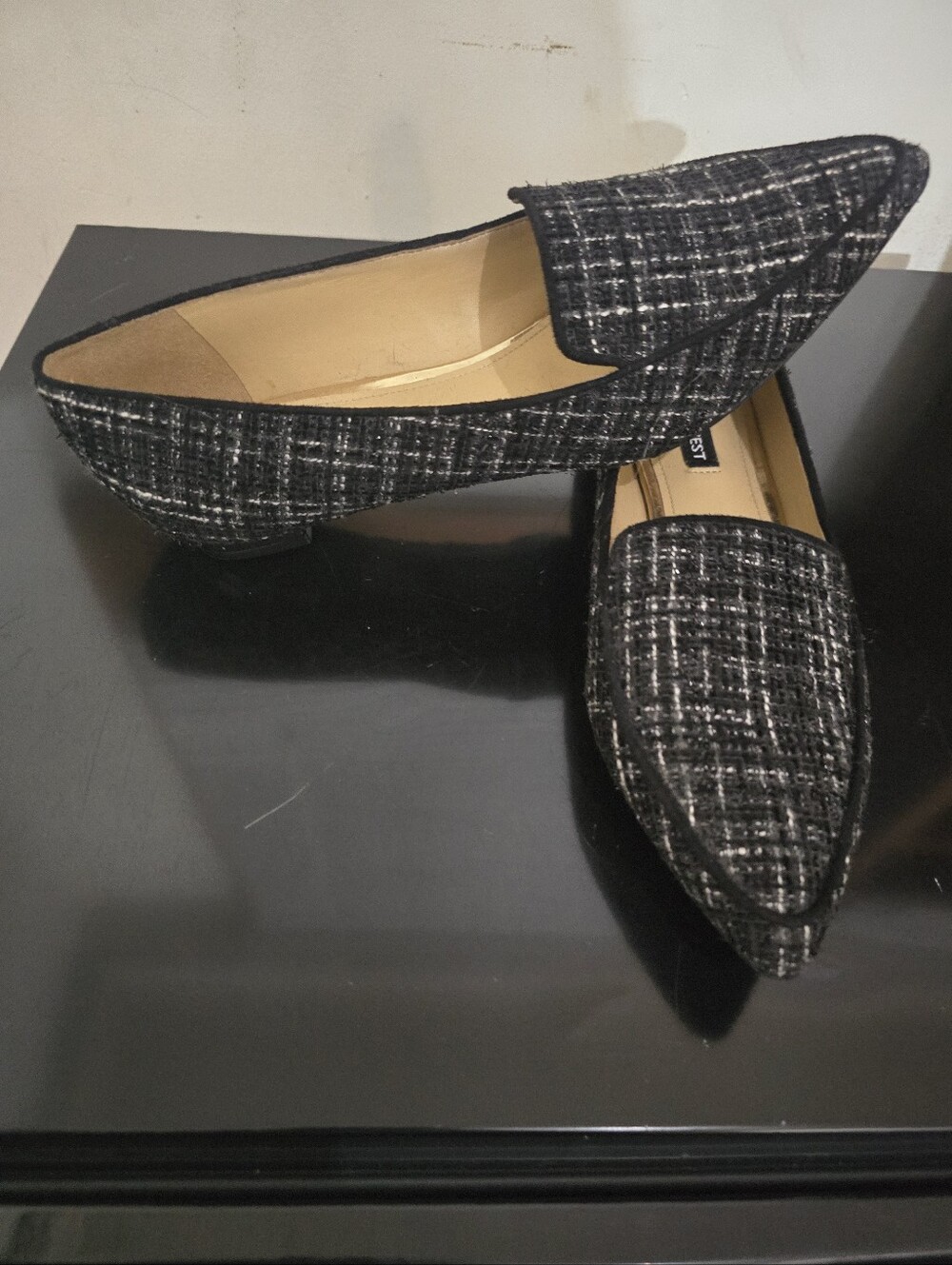 Nine West Black Tweed Pointed Toe Loafers